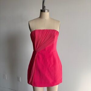 $298 NWT BCBGMaxAzria Draped Tulle Cocktail Mini Dress in Cherry Blossom Sz 4